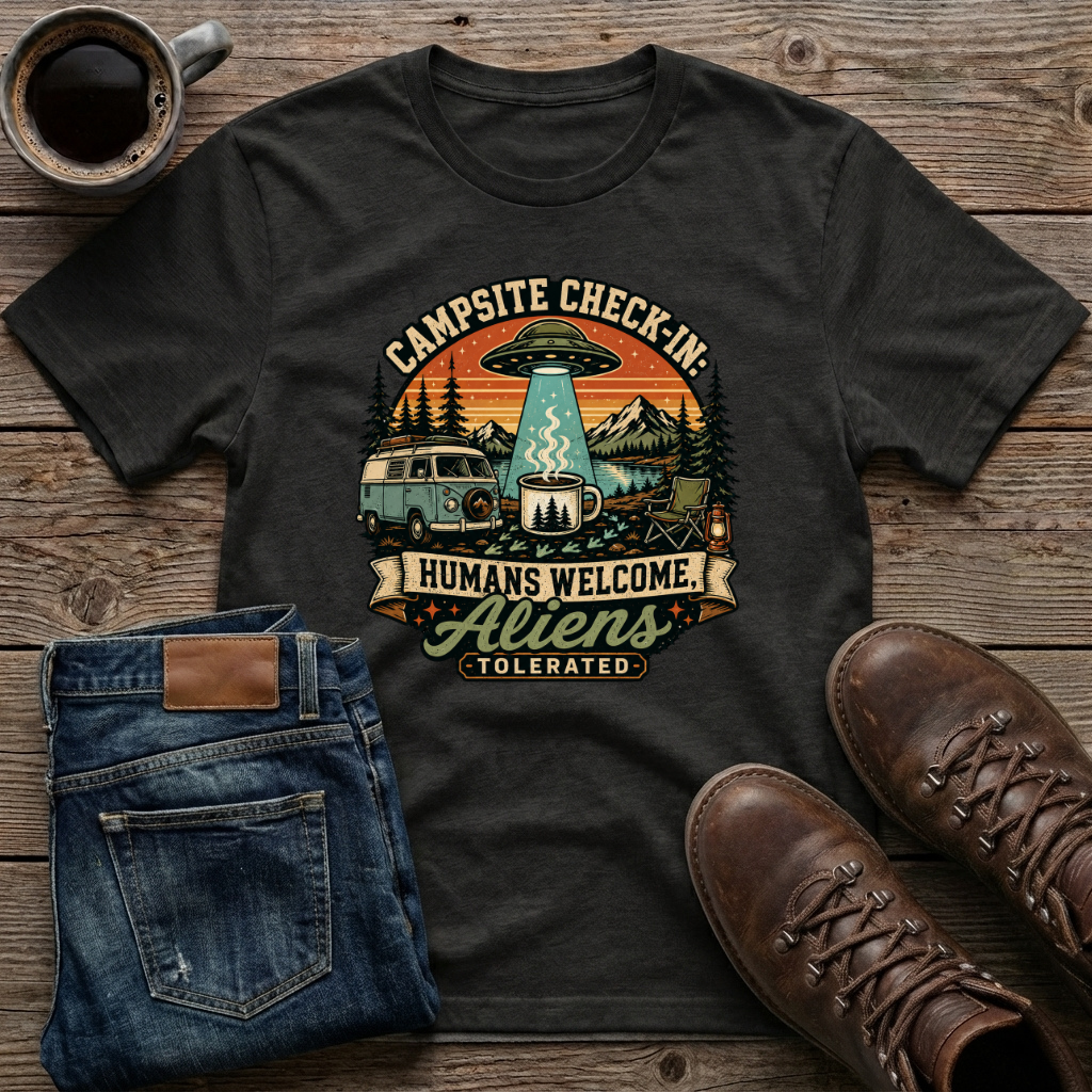 Campsite Check-In Humans Welcome Aliens T-Shirt