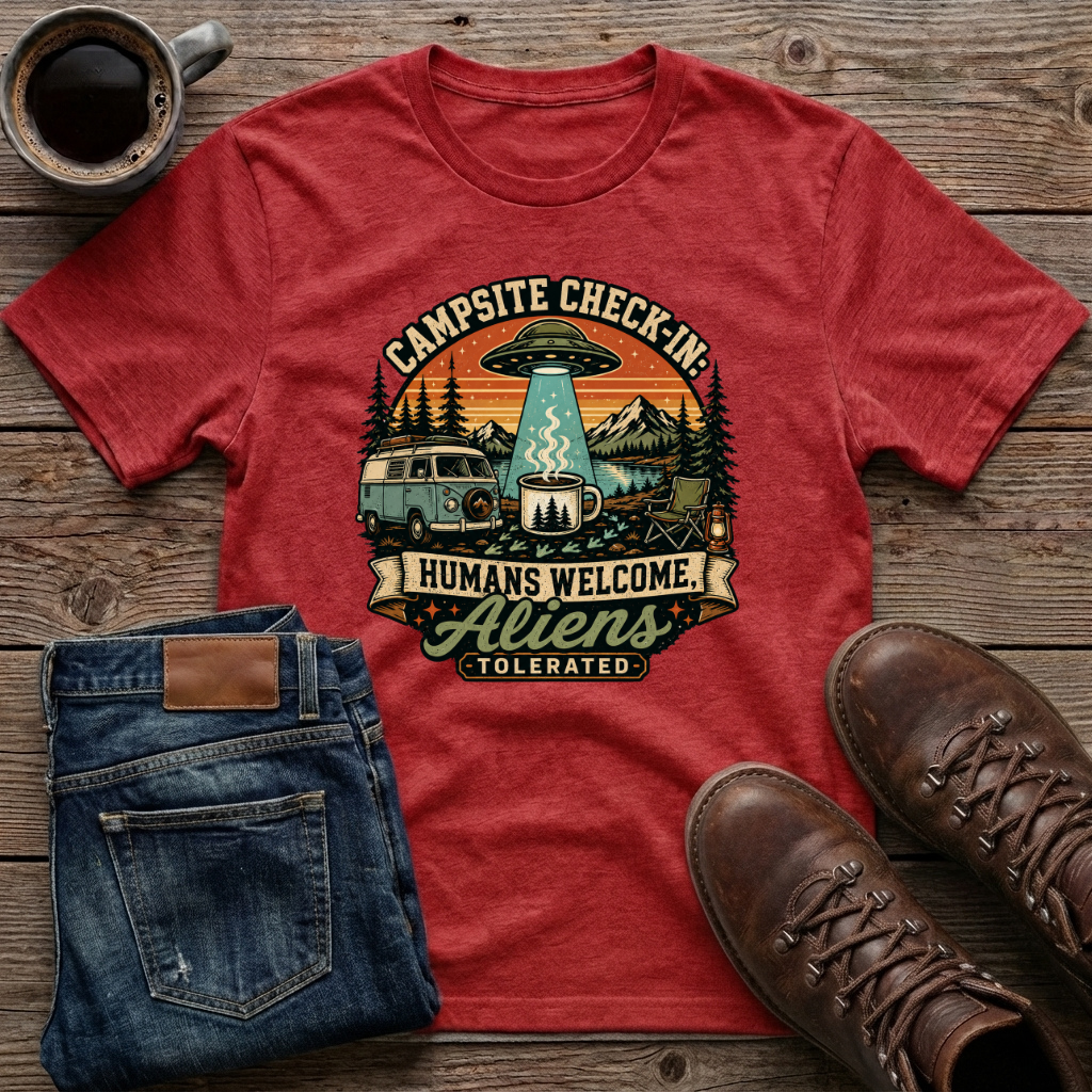 Campsite Check-In Humans Welcome Aliens T-Shirt