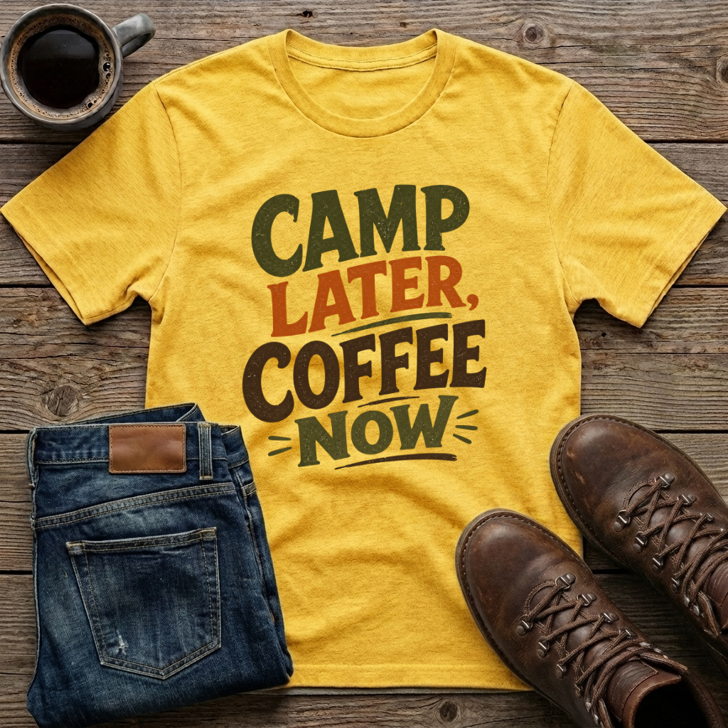 Camp Later Coffee Now T-Shirt