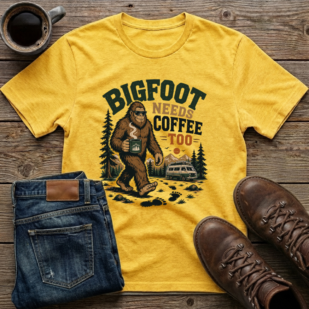 Bigfoot Needs Coffee Too T-Shirt