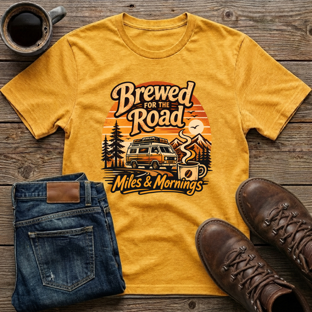 Brewed For The Road Miles & Mornings T-Shirt