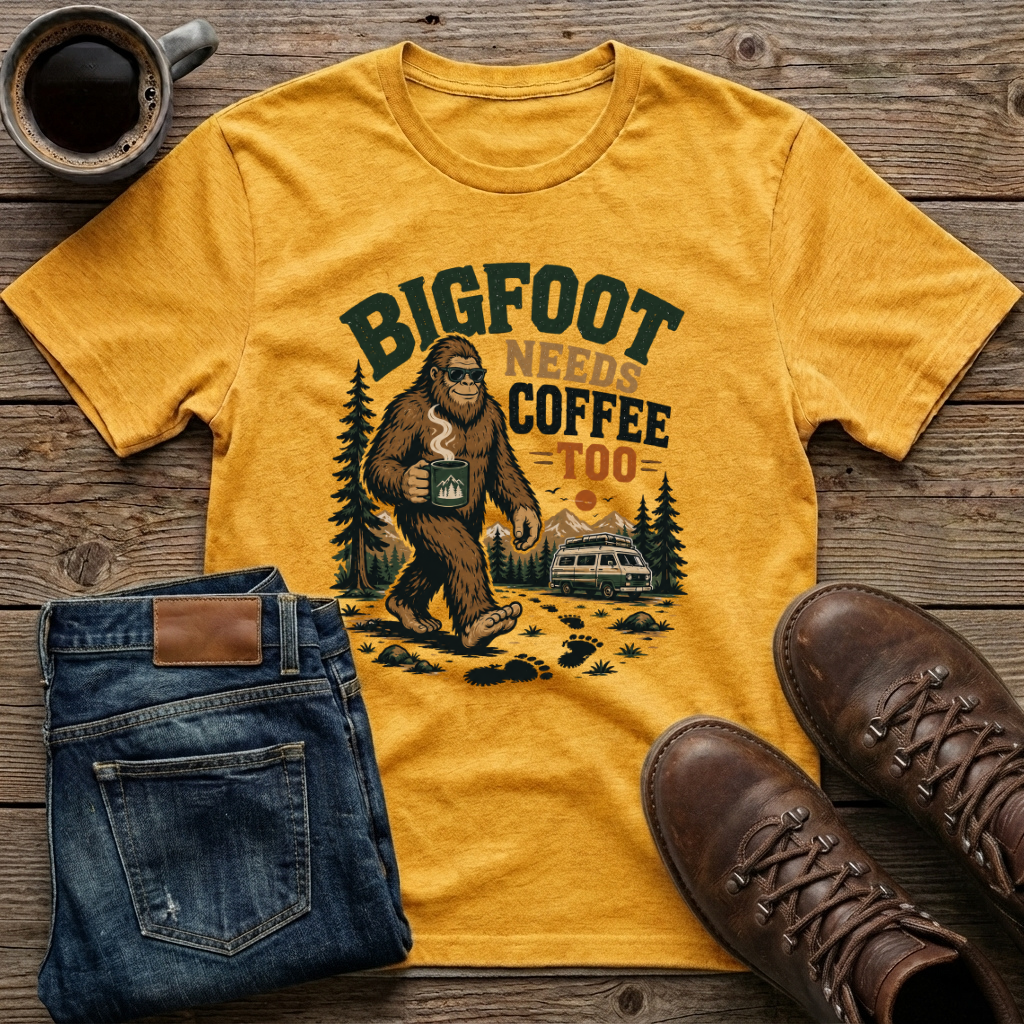 Bigfoot Needs Coffee Too T-Shirt