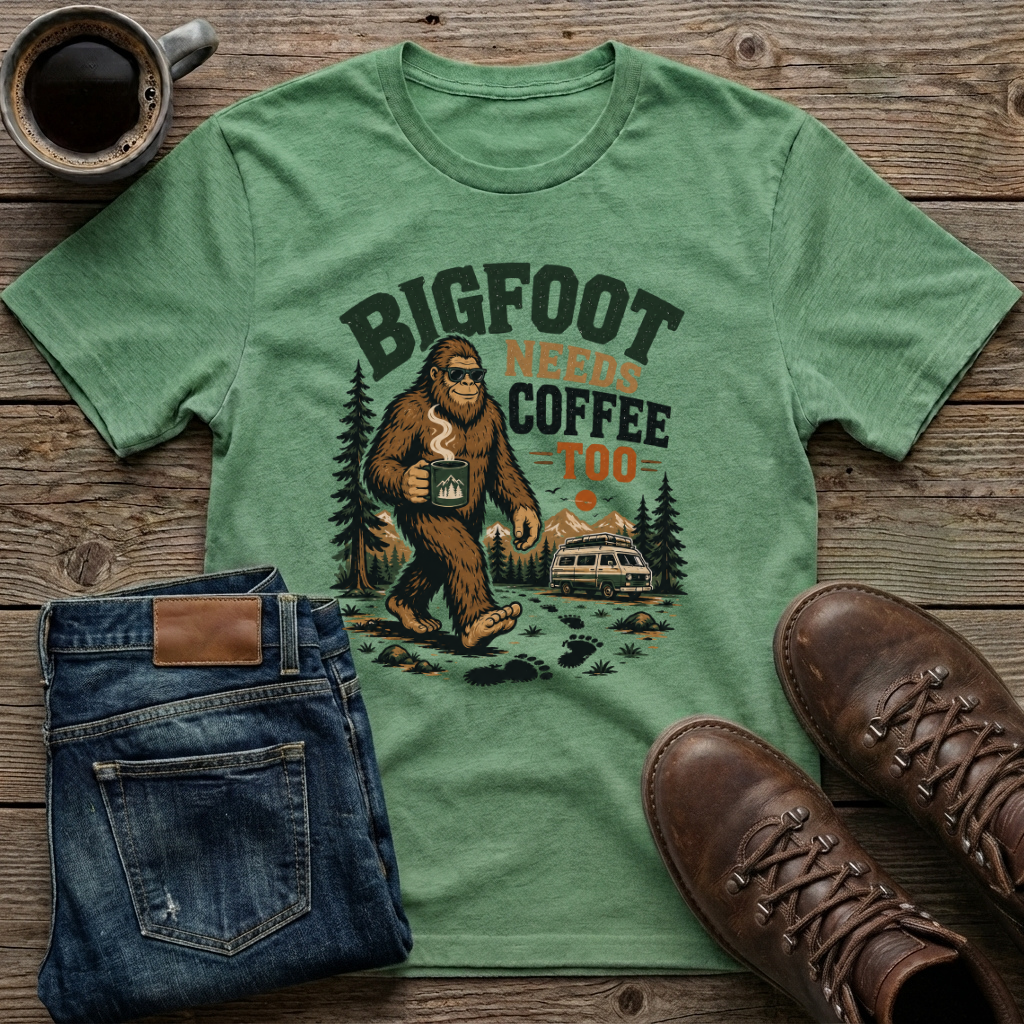 Bigfoot Needs Coffee Too T-Shirt