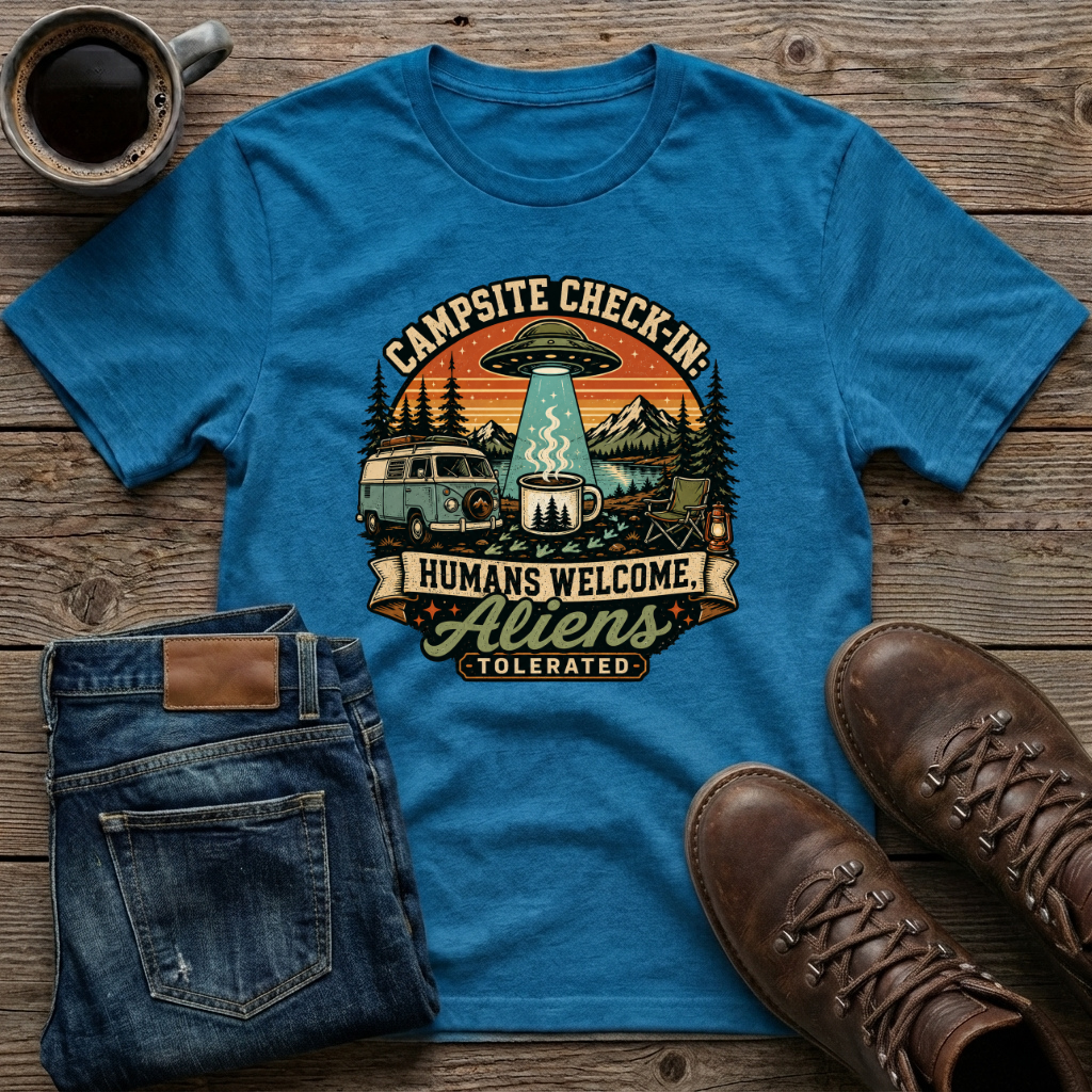 Campsite Check-In Humans Welcome Aliens T-Shirt
