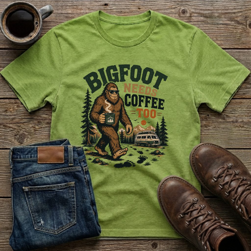 Bigfoot Needs Coffee Too T-Shirt