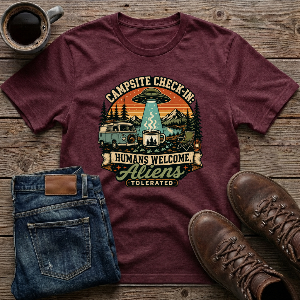 Campsite Check-In Humans Welcome Aliens T-Shirt
