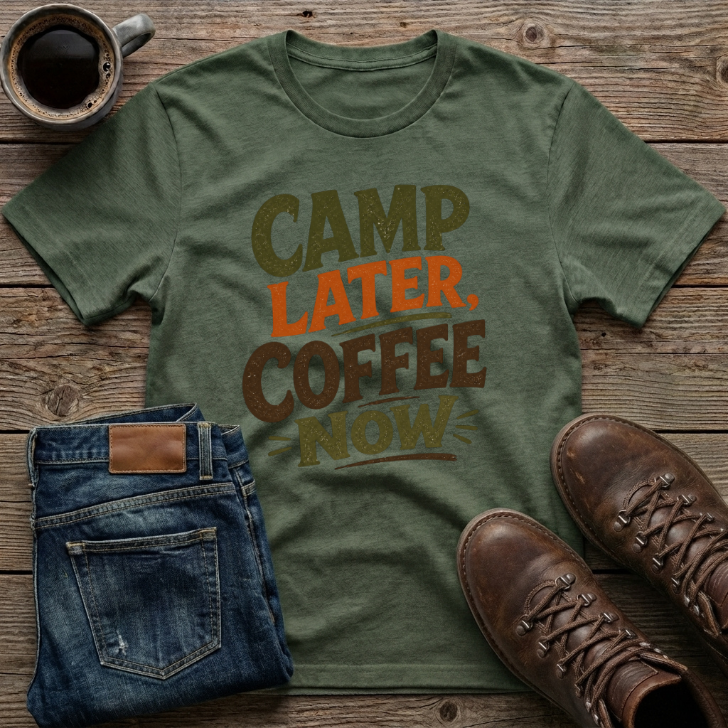 Camp Later Coffee Now T-Shirt