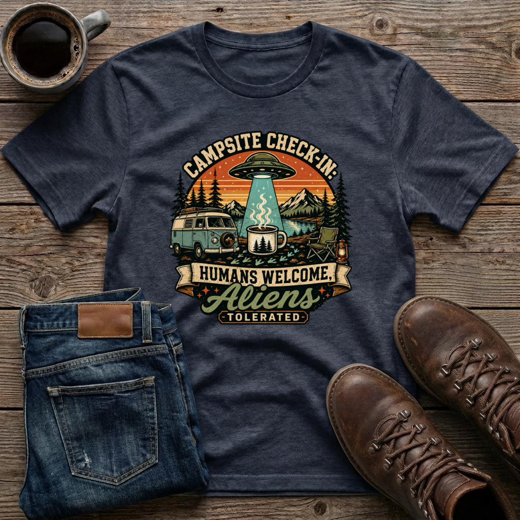 Campsite Check-In Humans Welcome Aliens T-Shirt