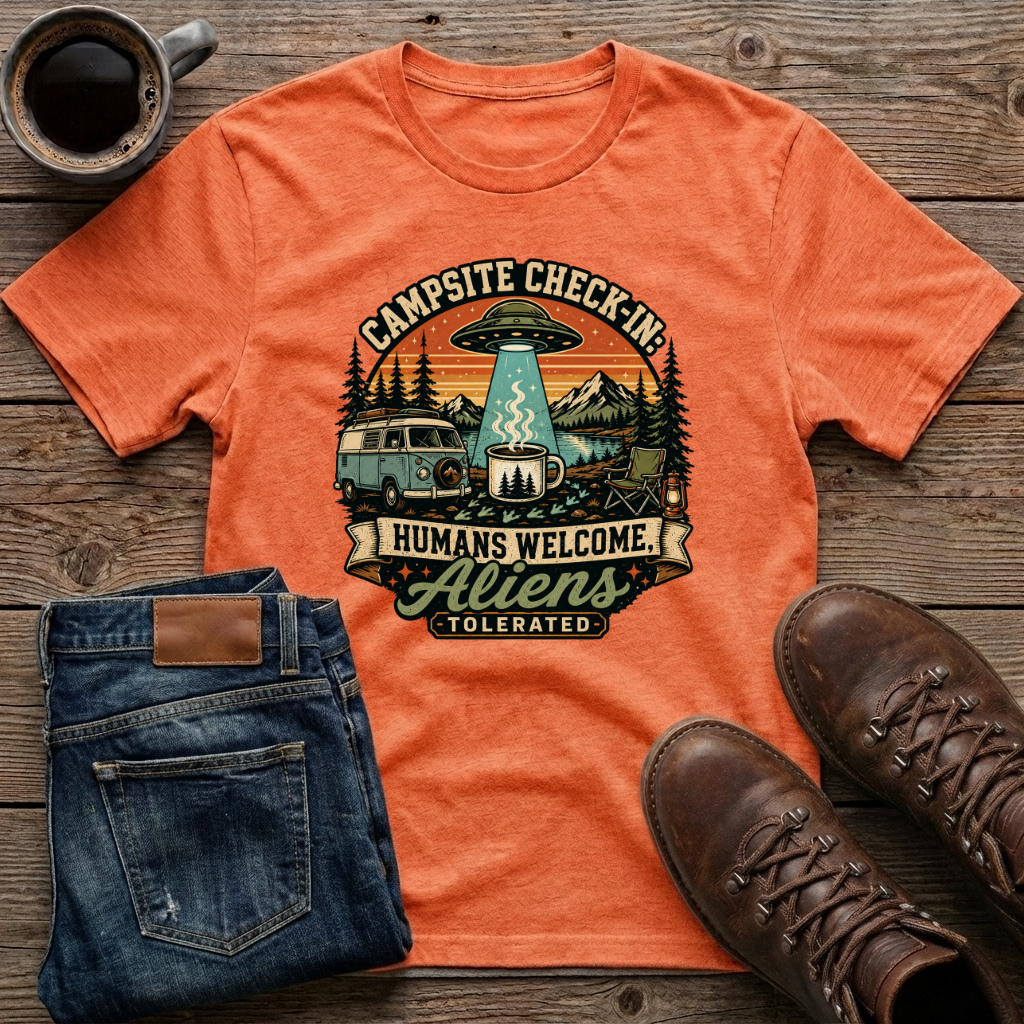 Campsite Check-In Humans Welcome Aliens T-Shirt