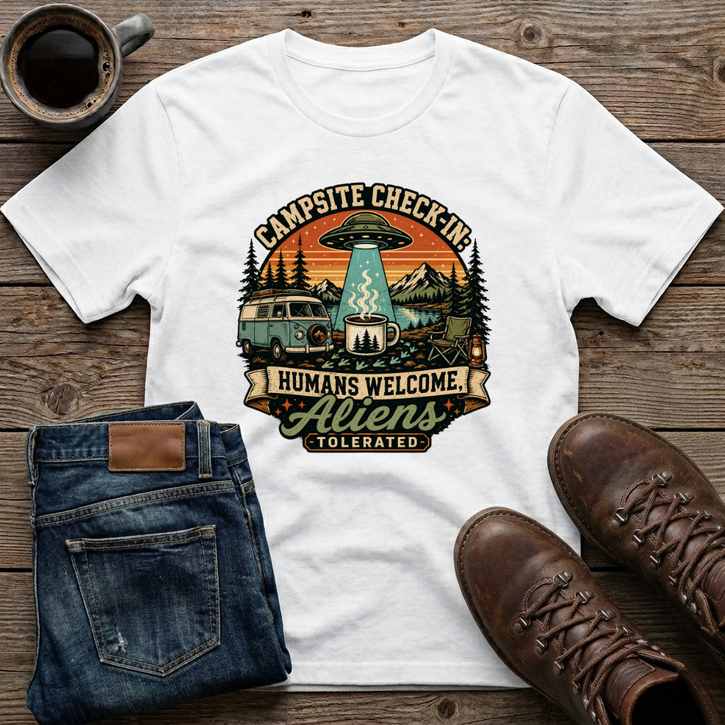 Campsite Check-In Humans Welcome Aliens T-Shirt