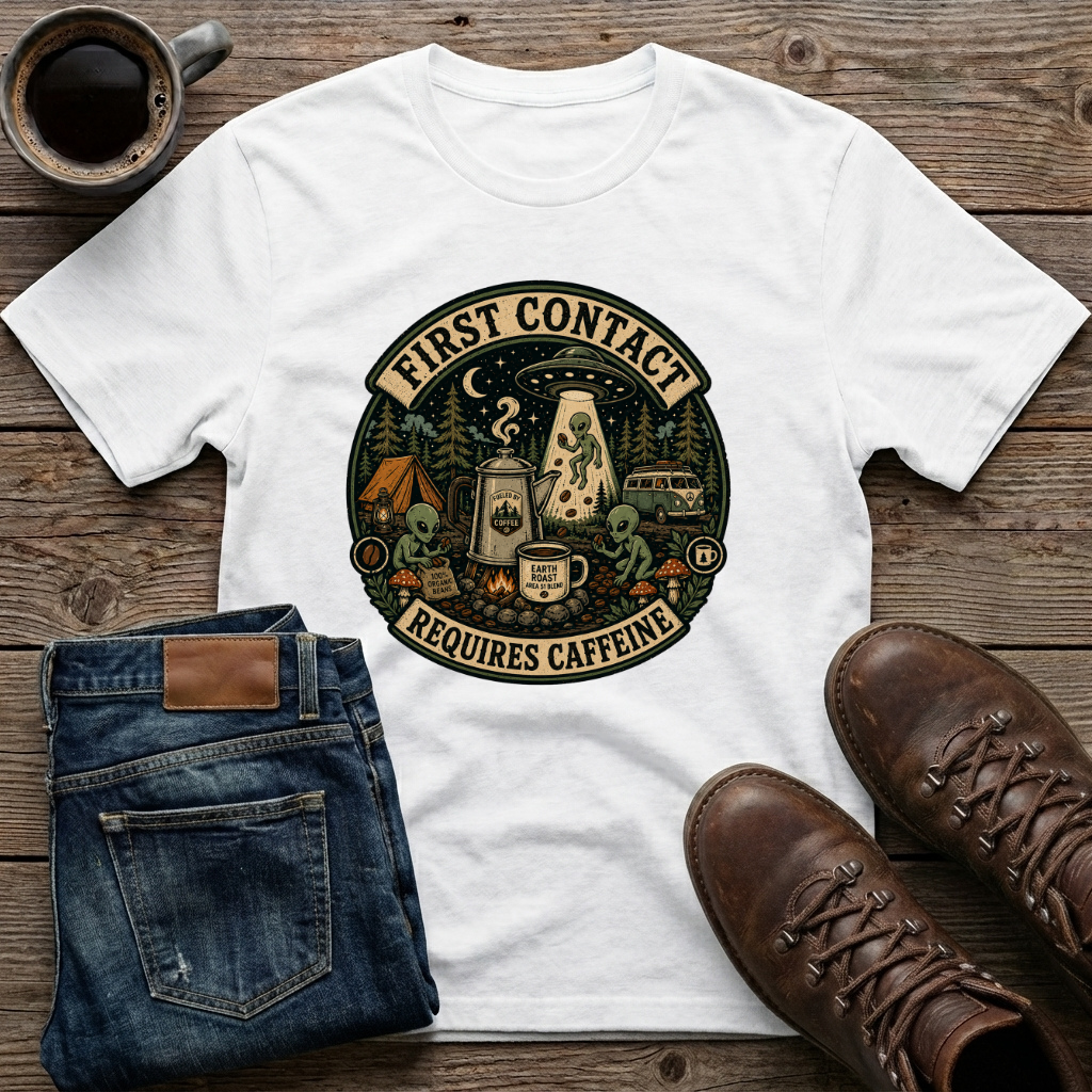 First Contact Requires Caffeine T-Shirt