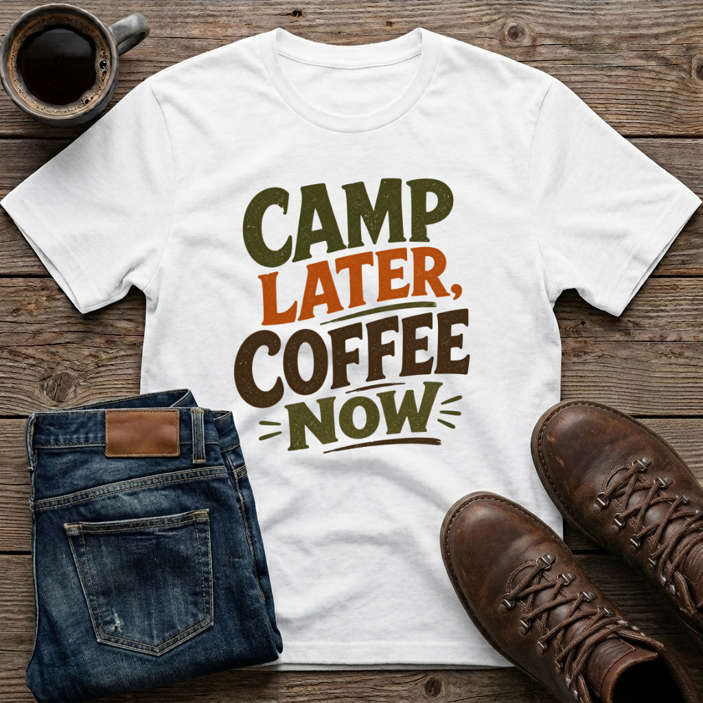 Camp Later Coffee Now T-Shirt