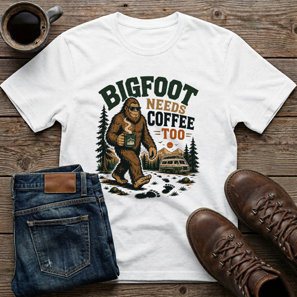 Bigfoot Needs Coffee Too T-Shirt